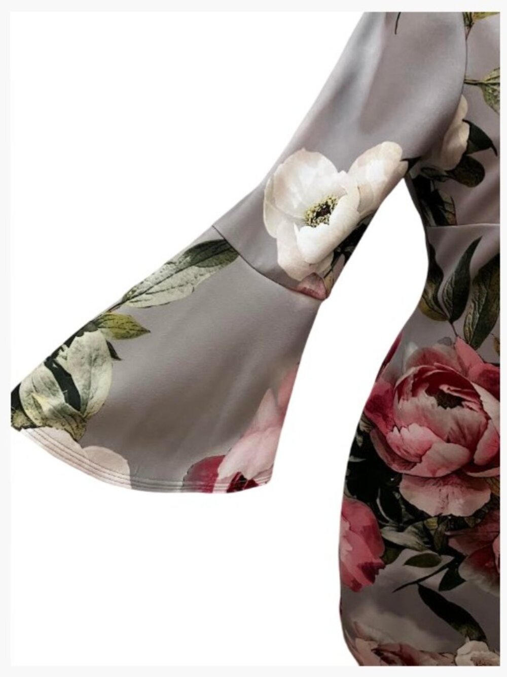 Calvin Klein Gray and Pink Floral Bell Sleeve Midi Sheath Dress  Size 8 Like New - Picture 5 of 13